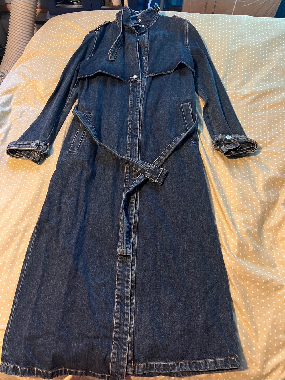 Zara Dark Blue Denim Belted Long Dress